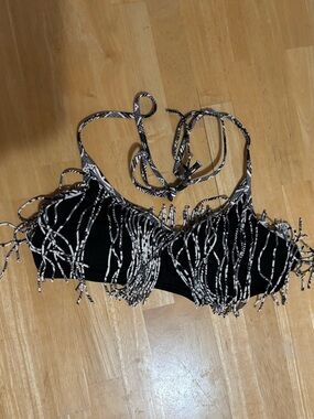 PINK Victoria's Secret Black Fringe Halter Swim Bikini